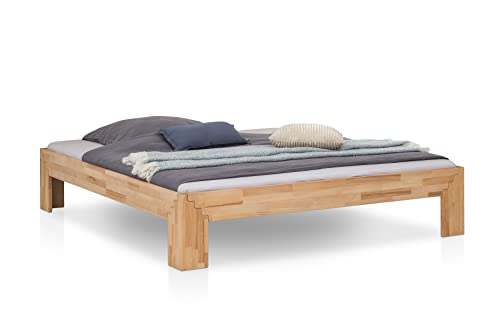 WOODLIVE DESIGN BY NATURE Massivholz-Bett Selina 200 x 200 cm aus Kernbuche, Holzbett, als Doppel- und Jugend-Bett verwendbar, inkl. Stecksystem, 1 Bett á 200 x 200 cm