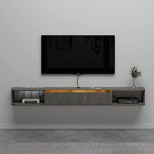 Pmnianhua TV Board Hängend, TV-Schrank TV-Board Lowboard, Modern Fernsehschrank, Multimedia Wandregal Großer Speicher mit 1 Tür und 2 Schränken für Wohnzimmer Schlafzimmer & Büro (160cm, Dunkelgrau)