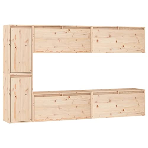 vidaXL TV Schrank 6-TLG. Wandschrank Hängeschrank Wohnwand Lowboard Fernsehschrank Fernsehtisch TV Möbel HiFi-Schrank Massivholz Kiefer