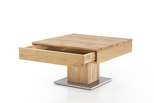Massivholz Couchtisch quadratisch aus Wildeiche, geölter Wohnzimmer-Tisch, Beistelltisch inkl. Schublade, Tisch 75 x 75 cm
