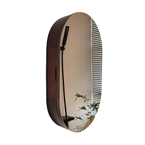 SDK Medizinschrank Oval Badezimmer Spiegelschränke, 50,8 x 78,7 cm Massivholz Wandbehang Spiegelschrank Wandmontage Medizinschrank Wandmontage Aufbewahrungsschrank (Farbe: Braun A)