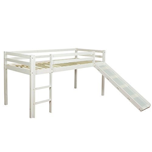 Homestyle4u 1434, Hochbett mit Rutsche Leiter Weiß, Kinderbett 90x200 Spielbett für Kinder 90 x 200 Massivholz Kiefer