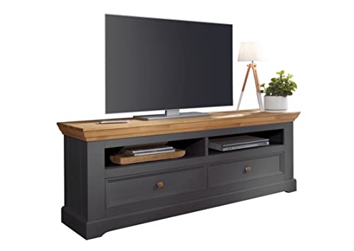 Woodroom Oslo TV-Schrank, Fernsehtisch, Lowboard, Holz, grau, für Fernseher bis zu 70 Zoll