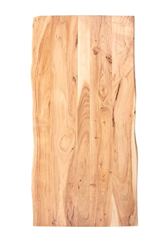 SAM Tischplatte 120x60 cm Toni, Holzplatte Akazienholz massiv + naturfarben + lackiert, Baumkanten-Platte für Heimwerker, Arbeitsplatten, Tische & Fensterbretter, FSC® 100% Zertifiziert