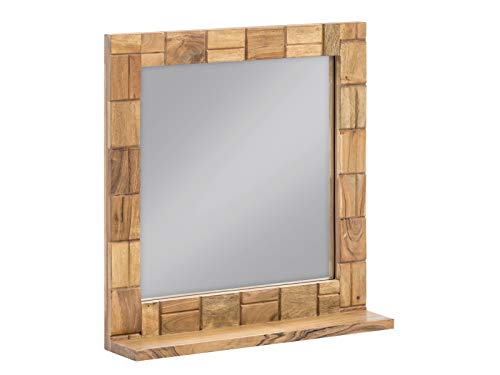 Woodkings® Spiegel 67x70cm Baddi Holz rustikal Akazie massiv Badspiegel Wandspiegel mit Ablage Badmöbel Badezimmermöbel Massivholz