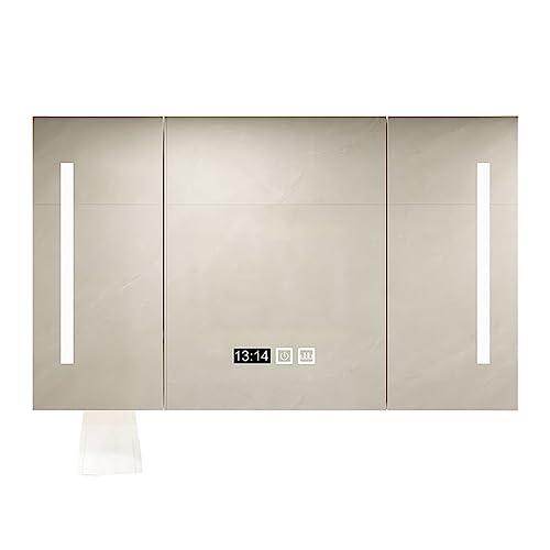 Spiegelschränke Aus Massivholz Elegante Badezimmerspiegelschränk e Anti-Beschlag-Spiegelschr änke Mit Beleuchtung Badezimmer-Kosmetikspiege l Regalschränke (Color : White, Size : 90 * 12 * 70cm)