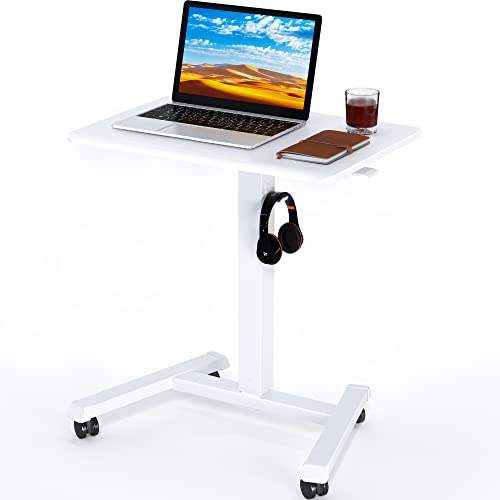 BONTEC 65×45cm Stehpult Höhenverstellbarer Stehtisch mit 4 Rollen, Steh-Sitz Schreibtisch mit Rädern, Überbett-Tisch für Wohnzimmer, laptoptisch höhenverstellbar, Max 15KG, Weiß