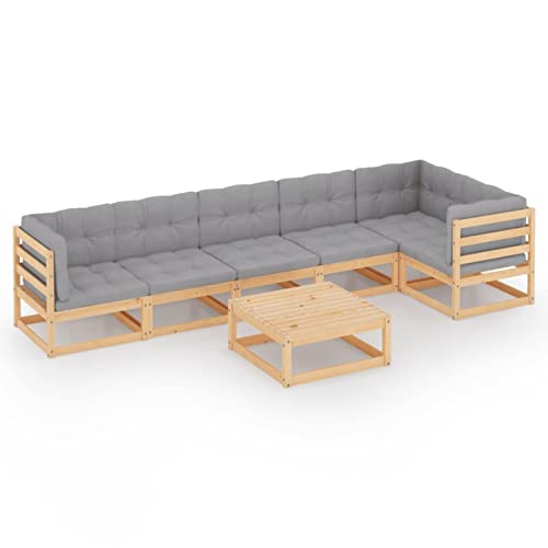 Gecheer 7-TLG. Garten Lounge Set mit Kissen, Holz Gartensofa, Loungemöbel Gartenmöbel Sitzgruppe Gartenset Sitzgarnitur Gartengarnitur Gartenlounge Sofa Outdoor Terrassenmöbel Kiefer Massivholz