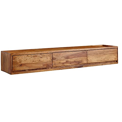 FineBuy Lowboard Hängend Sheesham Massivholz 160x25x35 cm TV-Schrank Braun | Design Fernsehtisch mit Stauraum | Fernsehschrank Wand Modern | TV-Kommode Fernsehkommode zum Aufhängen