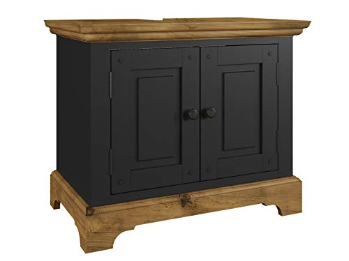 Woodkings® Bad Waschbeckenunterschrank Kenia Holz Badmöbel Massivholz matt mit Türen Badezimmer Badschrank (schwarz)