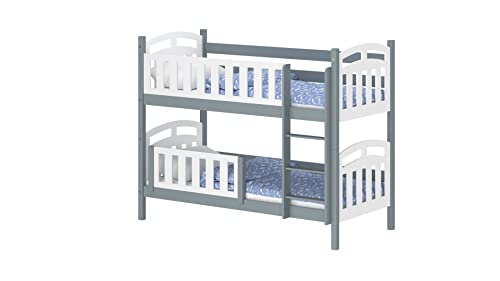 WNM Group Kinderbett mit Rausfallschutz Suzie - aus Massivholz - Hochbett für Mädchen und Jungen - Absturzsicherung Hochbett - Kinderhochbetten 160x80 cm - Grau