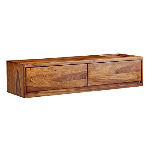 FineBuy Lowboard Hängend Sheesham Massivholz 108x25x34 cm TV-Schrank Braun | Design Fernsehtisch mit Stauraum | Fernsehschrank Wand Modern | TV-Kommode Fernsehkommode zum Aufhängen