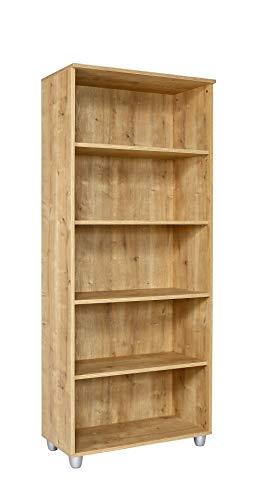 furni24 Aktenschrank mit Fächern – Holzschrank fürs Büro und Homeoffice, mit 4 verstellbaren Regalbrettern, Ordnerregal Bücherschrank – Saphir-Eiche, 190x80x40 cm