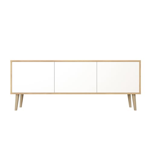 Healancy Biomedical TV Schrank mit Türen - Kommode - Fernsehschrank - Lowboard - Fernsehtisch - Wohnzimmer Möbel - Board mit Stauraum - Tisch - Sideboard - Fernsehrregal - Tv-Schrank weiß