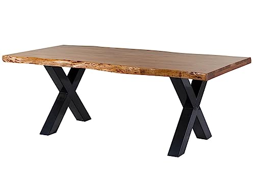 MASSIVMOEBEL24.DE | Freeform 5 Baumkantentisch aus Massivholz - Natur | 200x100 cm | Metallbeine X-Form anthrazit glänzend | aus Akazienholz | Esstisch echte Baumkante