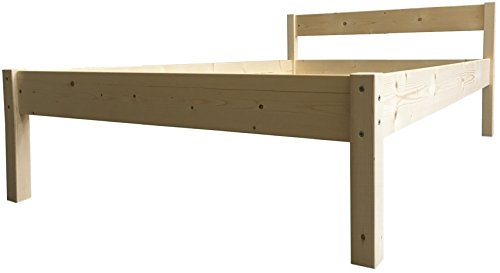 LIEGEWERK Seniorenbett 90x200 cm erhöhtes Bett mit Kopfteil Massivholzbett Holzbett Holz 90 (90x200cm, Betthöhe 55cm)