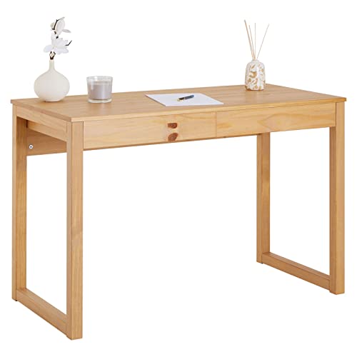 IDIMEX Schreibtisch NOAH in braun aus Massivholz, Konsolentisch aus Kiefer mit 2 Schubladen, schmaler Bürotisch aus Holz mit Schubladen, skandinavisches Design