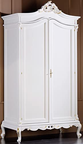 Casa Padrino Luxus Barock Schlafzimmerschrank Weiß/Gold 115 x 62 x H. 218 cm - Edler Massivholz Kleiderschrank mit 2 Türen - Schlafzimmer Möbel im Barockstil