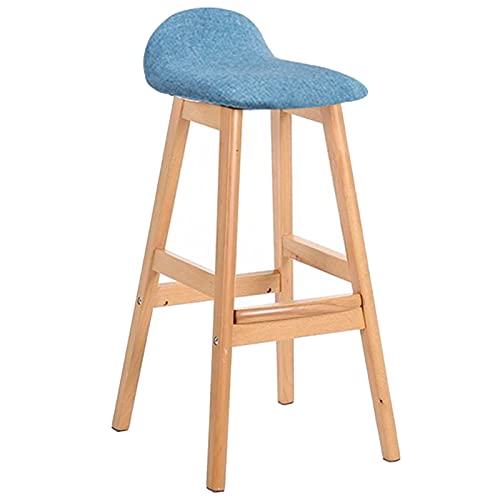  Barhocker Moderner Stuhl aus mit Rückenlehne und Kissen aus Baumwollleinen, Sitzhöhe 70 (Farbe: Braun) (Hellblau)