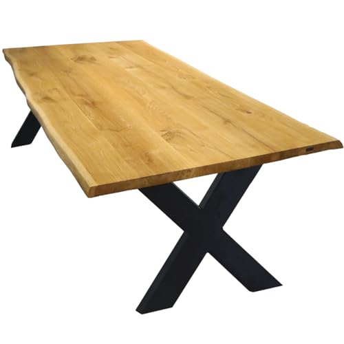 holz4home® Massivholztisch Eiche 180x85 cm mit Baumkante I Tischplatte inkl. X-Tischbeine I Esstisch Wohnzimmertisch Holztisch Massivholz