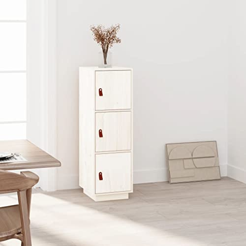 THOYTOUI Design Anrichte,Buffet,Küchenan richte,Geeignet für Wohnzimmer,Rustikaler Stil,Highboard Weiß 34 x 40 x 108.5 cm Massivholz Kiefer