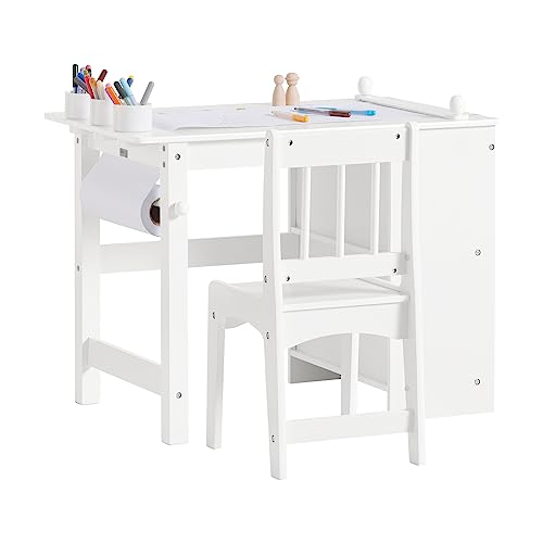 SoBuy KMB60-W Kindertisch mit 1 Stuhl Kindersitzgruppe innen Kinder Tisch Stuhl Set Maltisch für Kinder Weiß