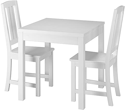 Klassische kleine Essgruppe Tisch 2 Stühle Kiefer Massivholz waschweiß 90.70-50 A W Set 22