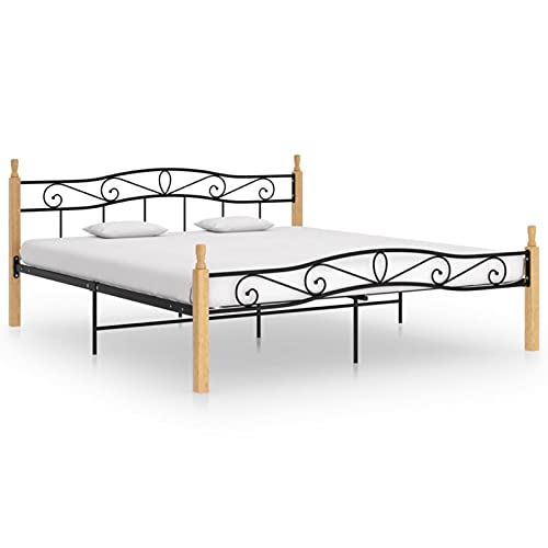 BaraSh Bettgestell Bed Frame Bettrahmen Schlafzimmermöbel Betten Schwarz Metall und Massivholz Eiche 200x200 cm