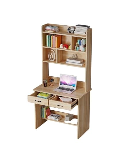 KIRANDY Schreibtisch aus Massivholz mit integriertem Bücherregal, platzsparender Computertisch mit Schubladen for Schlafzimmer oder kleine Räume (Farbe : 95x50x185cm Walnut Color)