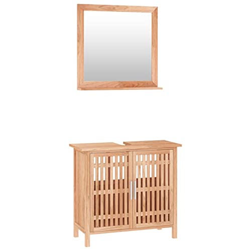 Festnight 2-TLG. Badmöbel-Set Holz Waschbeckenunterschrank Spiegel Badezimmermöbel Set für Badezimmer Massivholz Nussbaum