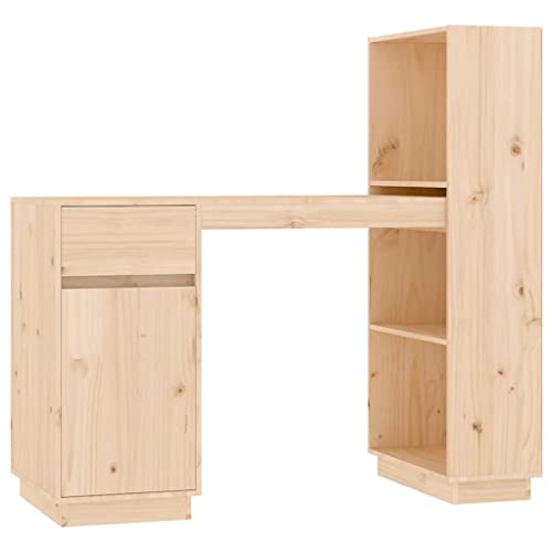 vidaXL Schreibtisch Bürotisch Arbeitstisch Computertisch Tisch Holztisch Büro Laptoptisch Büromöbel Schublade Schrankfach 110x53x117cm Massivholz Kiefer