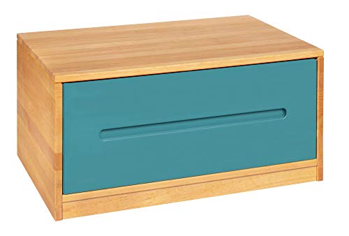 BioKinder Lina Sideboard Bettkasten Kommode mit Schublade aus Massivholz Erle und Kiefer 80 x 55 x 40 cm, Schublade blau lasiert