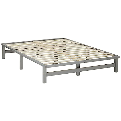 Homestyle4u 2194, Holzbett Palettenbett 140x200 cm Grau Palettenmöbel Bett Futonbett Bettgestell mit Lattenrost Kiefer Massivholz