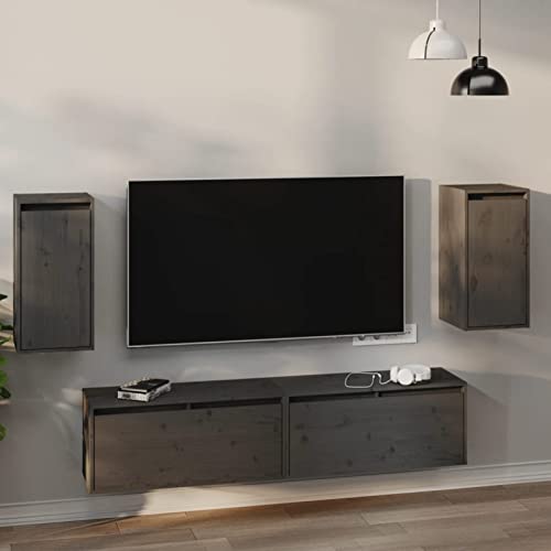 ZEYUAN Wandschränke 2 STK TV Board, TV Sideboard, Lowboard Schwebend, Schrankhalterungen Wand, Grau 30x30x60 cm Massivholz Kiefer