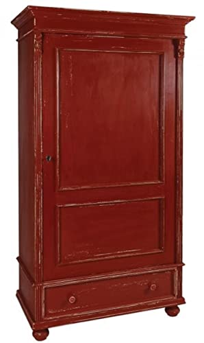 Casa Padrino Landhausstil Kleiderschrank Antik Rot 103 x 54 x H. 188 cm - Shabby Chic Massivholz Schlafzimmerschrank mit Tür und Schublade - Landhausstil Schlafzimmer Möbel