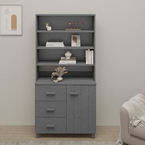 QJBSAVVA Highboard, Tv Schrank Hoch Kücheninsel mit Arbeitsplatte Wohnwand Modern Bücherregal mit Türen Geeignet für Wohnzimmer Balkon Küche Flur HAMAR Massivholz Kiefer Dunkelgrau