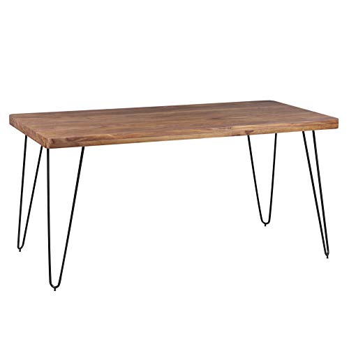 Wohnling Esstisch BAGLI Massivholz Sheesham 120 x 80 x 76 cm Esszimmer-Tisch Küchentisch modern Landhaus-Stil Holztisch mit Metallbeinen dunkel-braun Natur-Produkt Massivholzmöbel