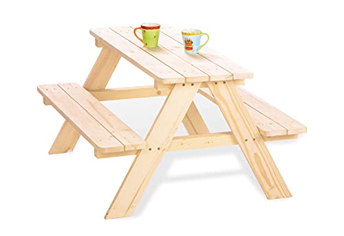 Pinolino Kindersitzgarnitur Nicki 4, massivem Holz, 2 Bänke 1 Tisch, empfohlen Kinder ab 2 Jahren, Natur