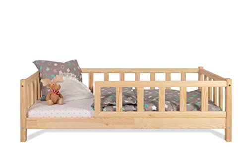 Alije Kinderbett Bett mit Rausfallschutz 120x200cm Latternost Bettgestell aus Kiefer Holz für Haus Kinder Jungen & Mädchen - Holzbett Baby Kinderzimmer Junge Deko