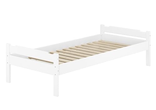 Erst-Holz® Einzelbett Kiefer weiß 90x200 Futonbett Jugendbett Massivholz-Bettgestell Rollrost 60.31-09W