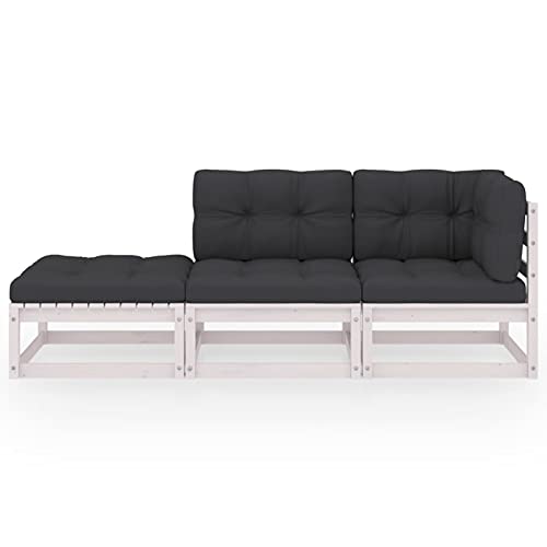 Susany 3-TLG. Garten-Lounge-Set mit Kissen Outdoor-Sofa Loungegruppe Garten-Sitzgruppe Ecksofa Holzsofa Terrassensofa Loungesofa Sofagarnitur Gartenmöbel Kiefer Massivholz