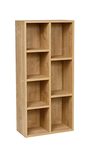 furni24 Bücherregal mit 7 Fächern, Holzregal, Würfelregal, Aufbewahrungsregal, Saphir Eiche, 49,5x24x106h