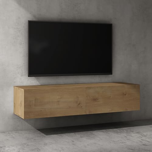 doporro TV Lowboard TV-Schrank Fernsehschrank Holz 140cm in Kerneiche Hängend oder Stehend Fernsehtisch, TV-Regal für Fernseher Fernsehschrank02