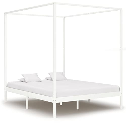 HINSD Betten & Zubehör Himmelbett-Gestell Weiß Massivholz Kiefer 160 x 200 cm Möbel