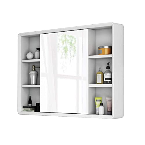90 cm Badezimmer Spiegelschrank Wandmontage Massivholz Aufbewahrungsbox mit Ablage 8-Zonen Aufbewahrung Klar Bild/B (A)