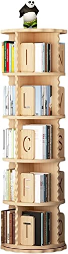 Bücherregal 360 Grad drehbar, Massivholz rund drehbar bodenstehend, Haushaltslagerregal Organizer Schrankregal for Home Office (Color : Wood, Size : 50 * 160cm)