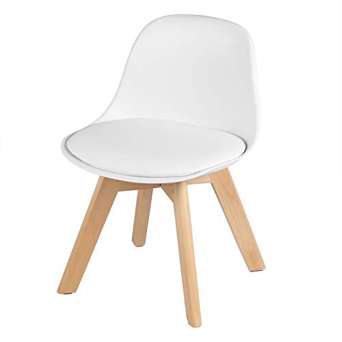WOLTU Kinderstuhl mit Holzbeinen Sitzhöhe 33cm, Stabile Kinder Stühle mit Rückenlehne für Kinderzimmer, PP+PU (Weiß)
