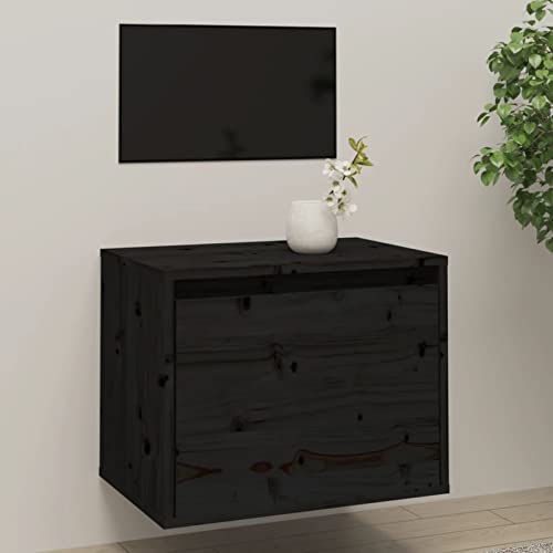 ZEYUAN Wandschrank, TV Sideboard, Medienkonsolesideboard, Lowboard Schwebend, Schrankhalterungen Wand, Schwarz 45x30x35 cm Massivholz Kiefer