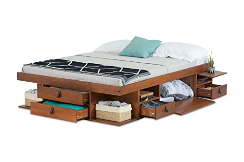 Funktionsbett Bali 180x200 Karamell - Schrankbett mit viel Stauraum und Schubladen, optimal für kleine Schlafzimmer - Bett mit Aufbewahrung aus Kiefer Massivholz – Schubladenbett inkl. Lattenrost…