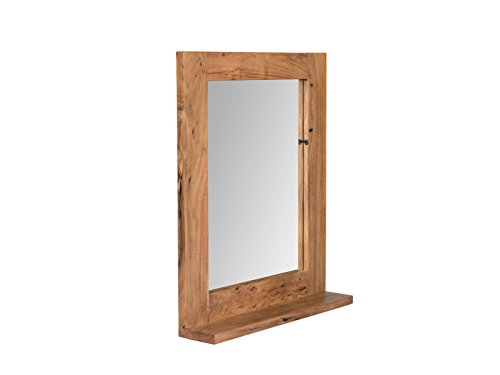 Woodkings® Spiegel 68x78 cm Auckland Echtholz Akazie massiv Badspiegel Wandspiegel mit Ablage Badmöbel Badezimmermöbel Massivholz